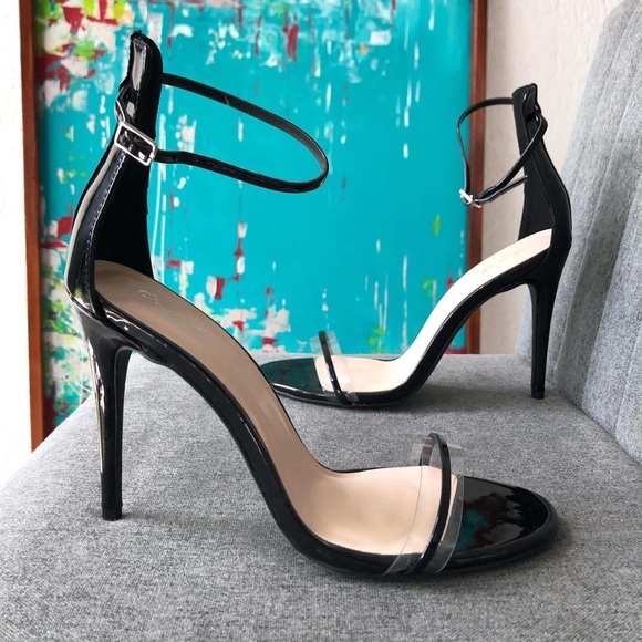 Qupid Stiletto Black Clear Strap Heels Ankle Strap Sandals Women’s 6 Night out - Picture 1 of 11